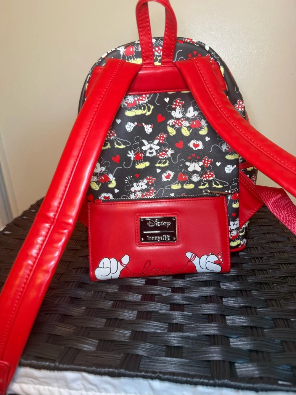 Loungefly Black, Red & White Mickey & Minnie Heart Mini Backpack and Wallet Set